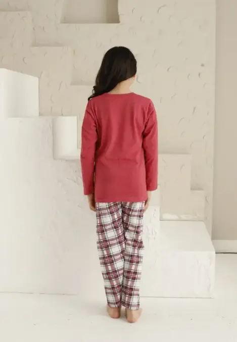 Pijama Fete, Mânecă Lungă si Pantaloni Lungi, Imprimeu Super Kids, Roz Închis,Engros